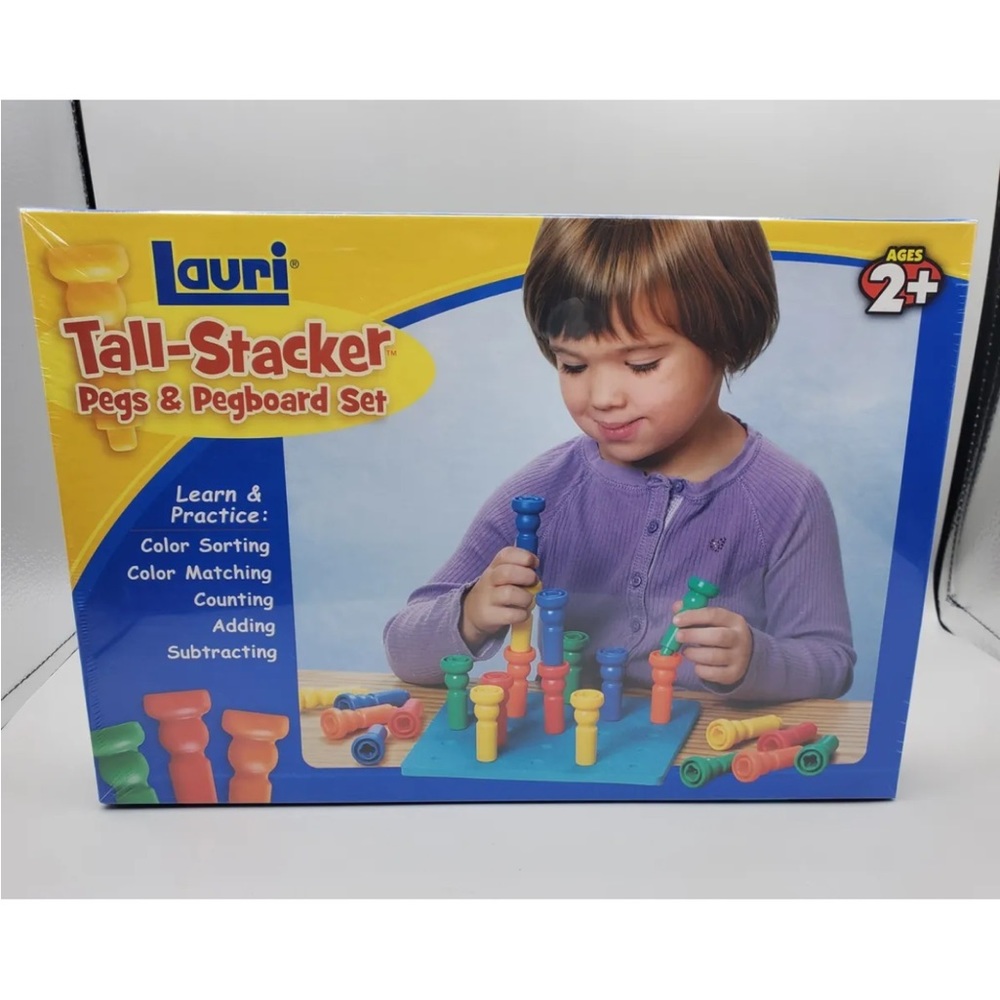 Lauri Tall-Stacker pegs & Pegboard set Like NEW Ages 2-up Promotes Development